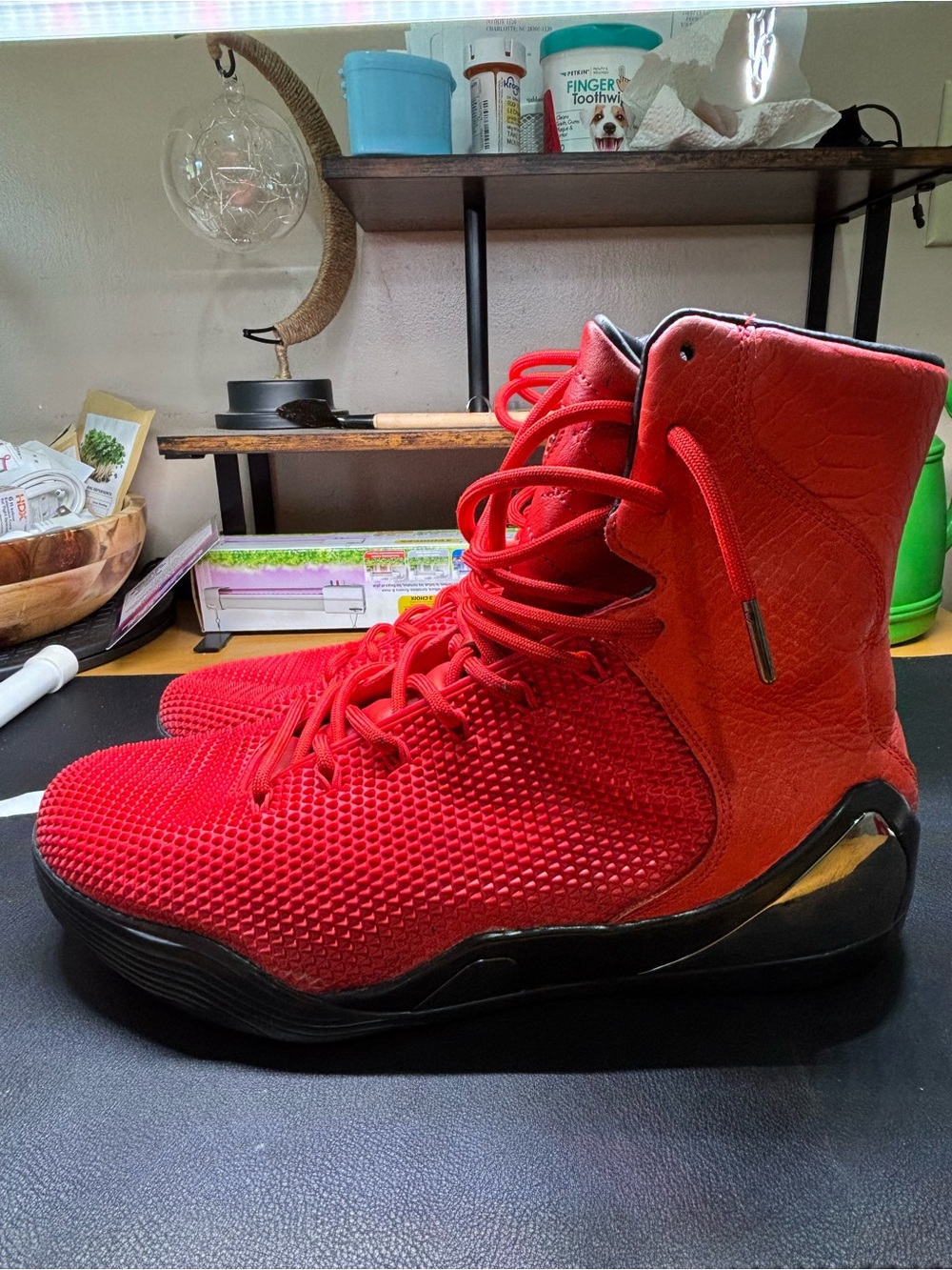 NIKE KOBE 9 KRM EXT HIGH RED MAMBA SNEAKERS.
